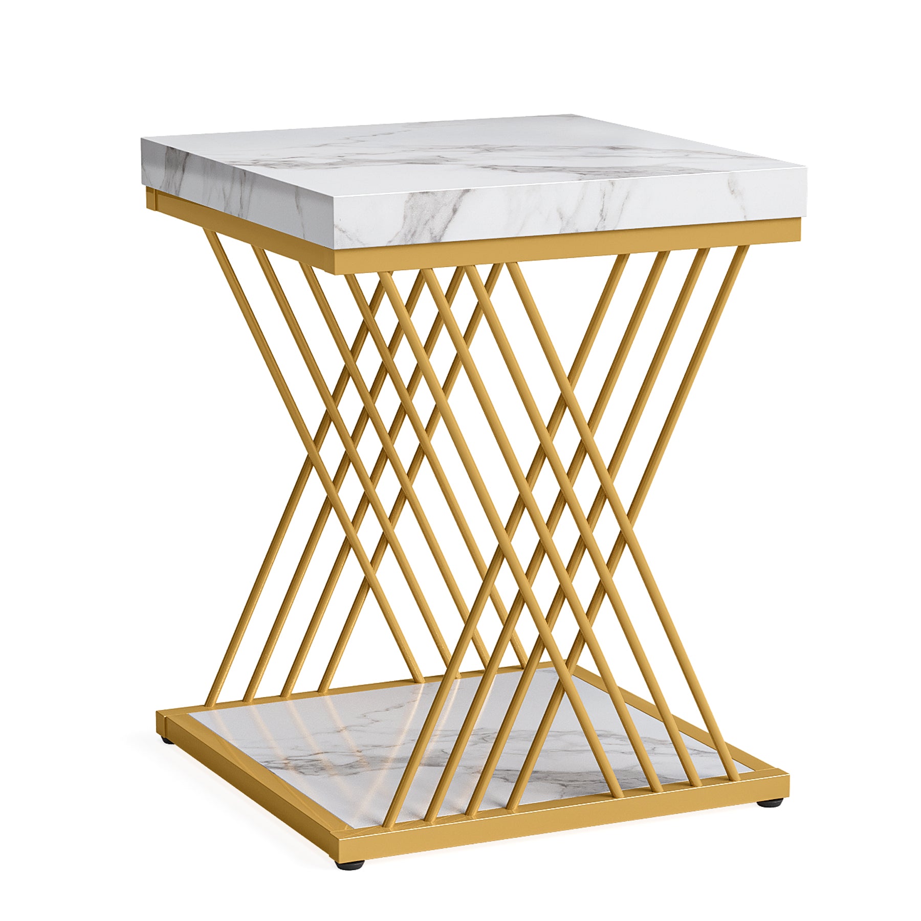 2-Tier Faux Marble End Table